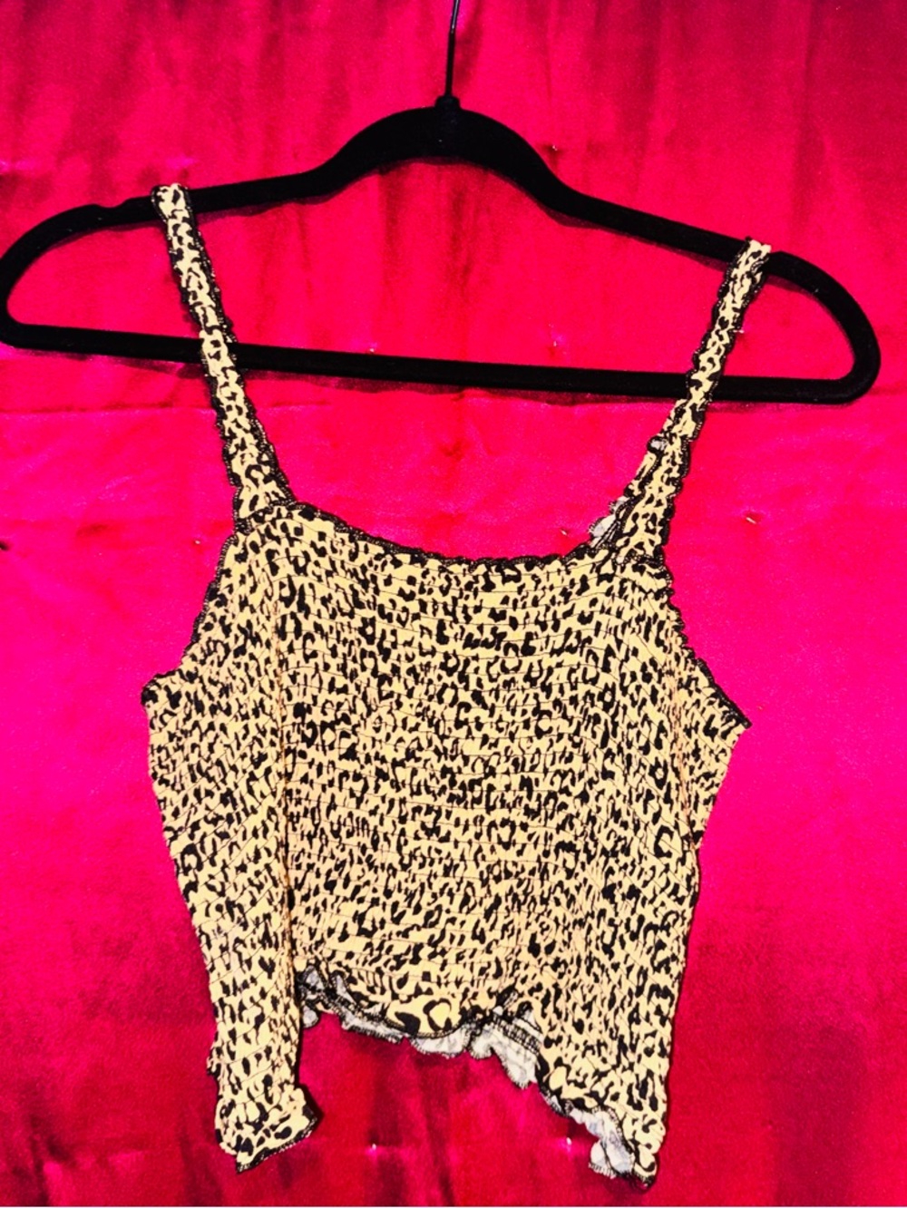 👑 CUTE SIZE MEDIUM Leopard-Print Smocked Cami Top - Tan/black